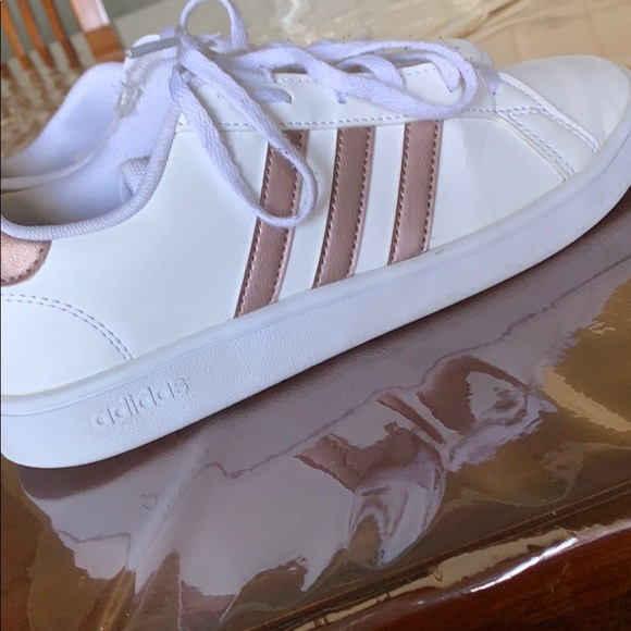 white and rose gold adidas